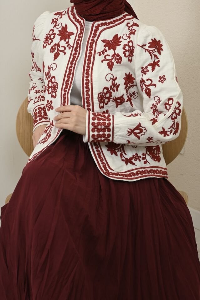 Kırmızı Nakışlı Luvina Ceket