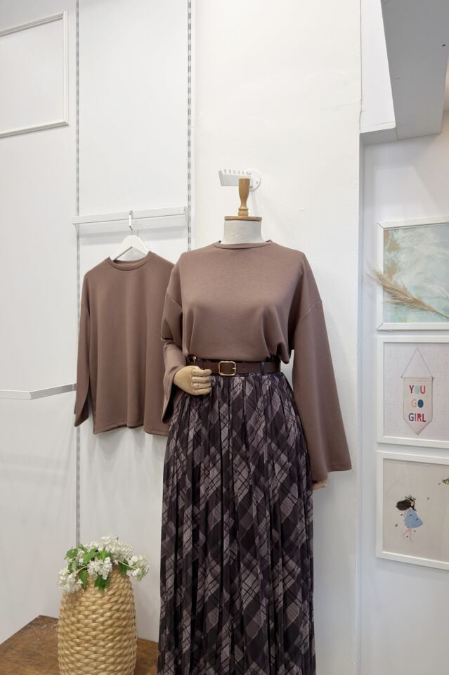 Koyu Vizon Osyho Kumaş Bluz