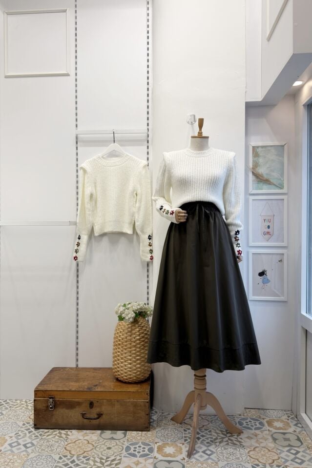 Haki Yeşili Beli Lastikli Zeran Etek