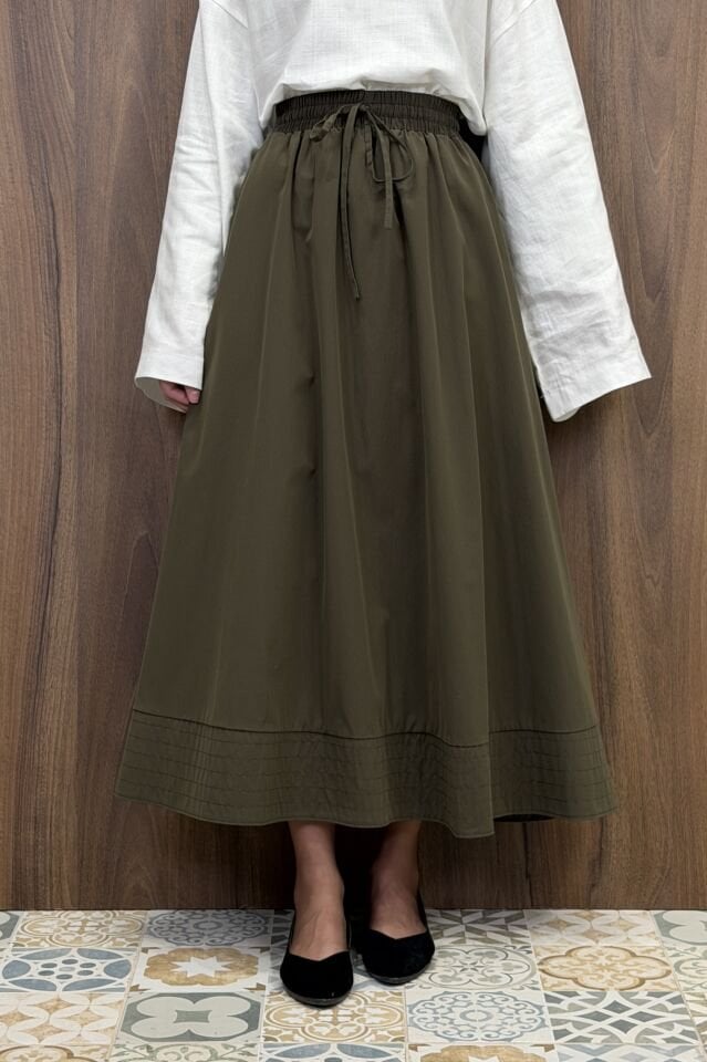 Haki Yeşili Beli Lastikli Zeran Etek