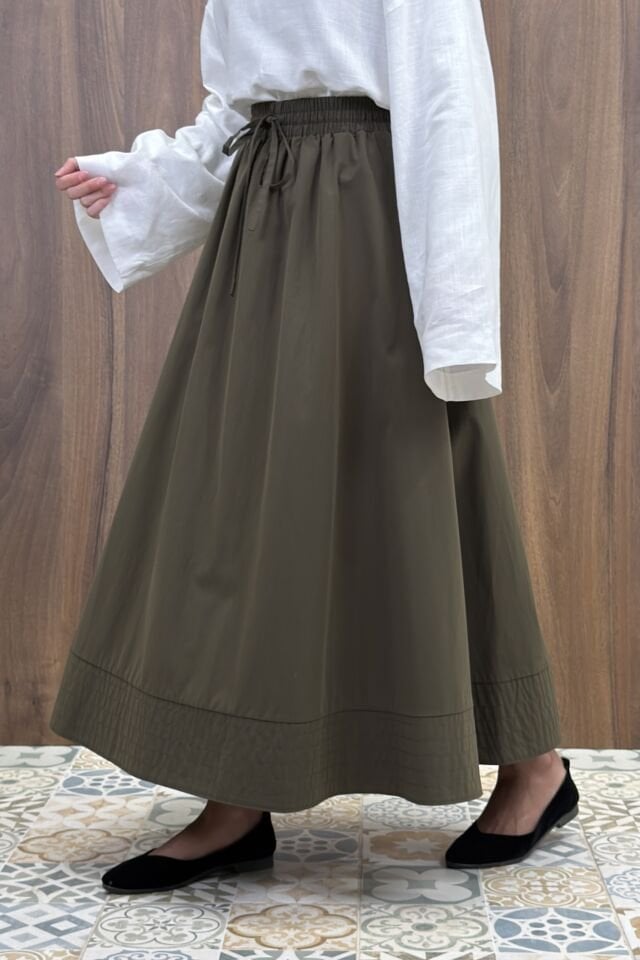 Haki Yeşili Beli Lastikli Zeran Etek