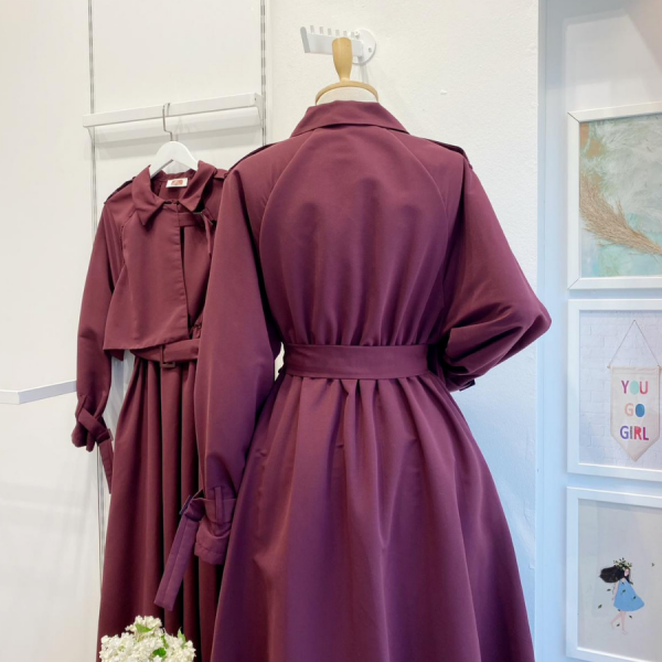 Bordo Trenç Model Elbise