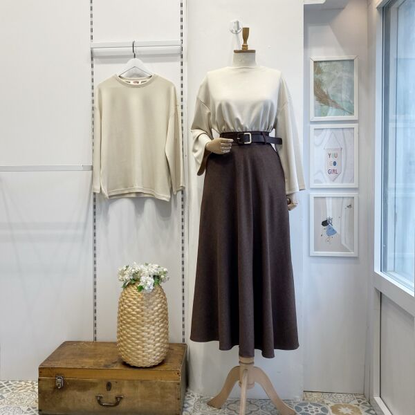 Kahverengi Deri Kemerli Kloş Etek