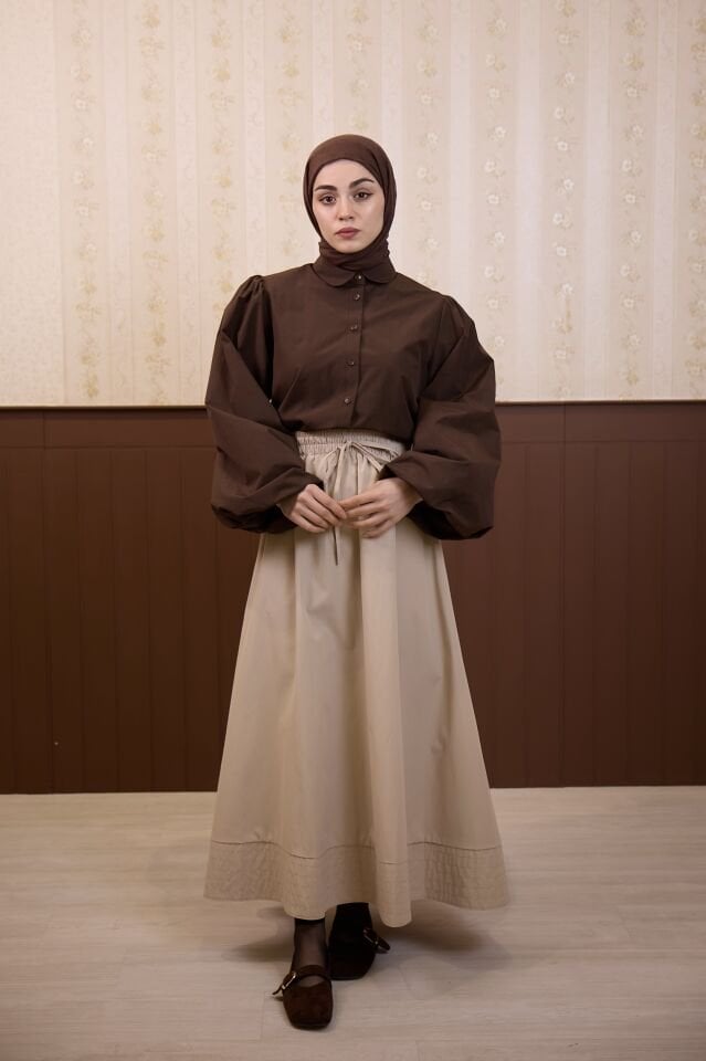 Krem Beli Lastikli Zeran Etek