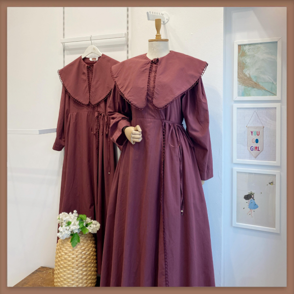 Bordo Embrosa Vual Keten Elbise