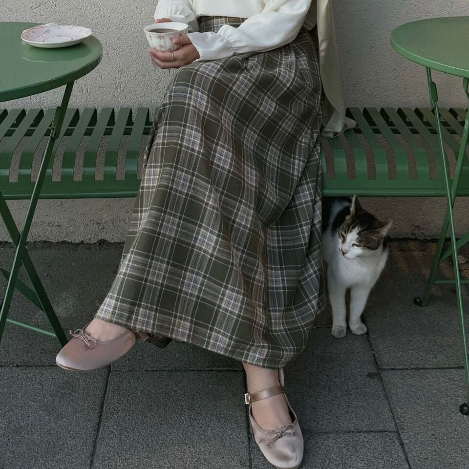 Faya Girls x Çağla Yeşili Ekoseli Darlian Etek