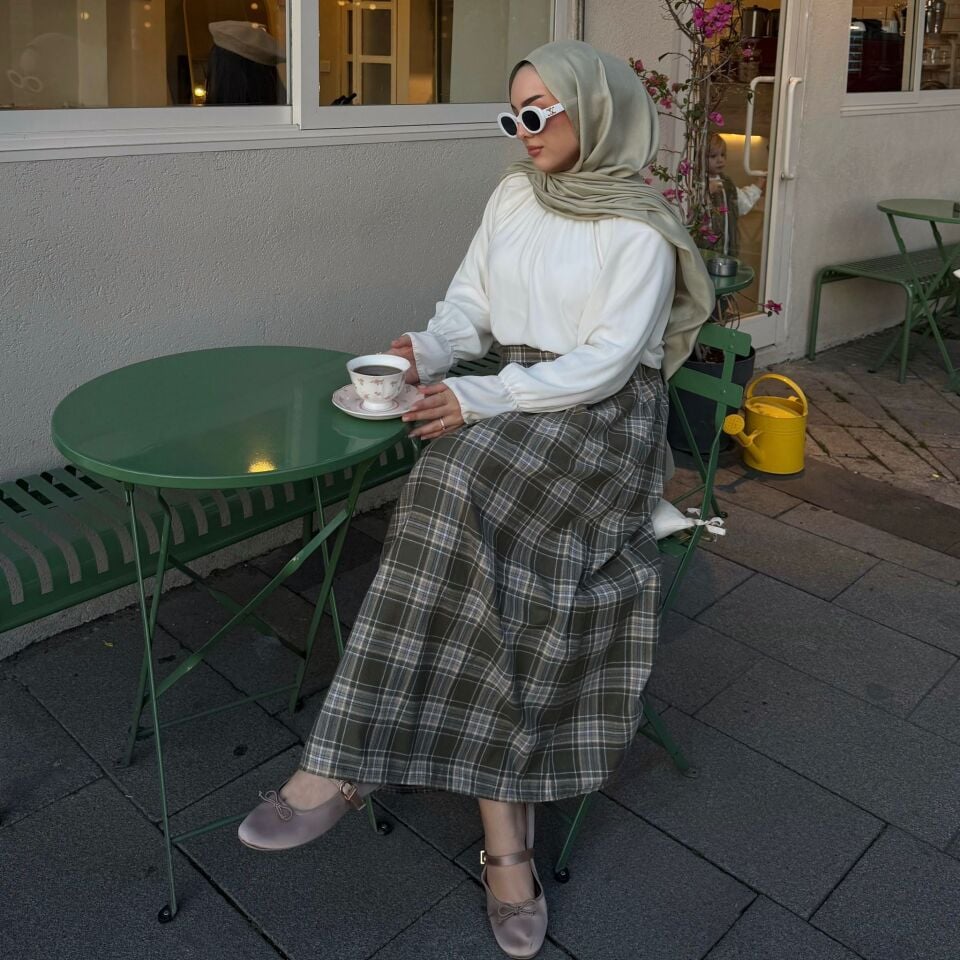 Faya Girls x Çağla Yeşili Ekoseli Darlian Etek