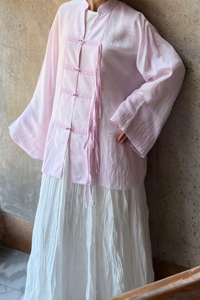 Pembe Miyori Vual Keten Tunik