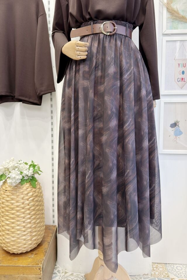 Kahverengi Kemerli Desert Tül Etek