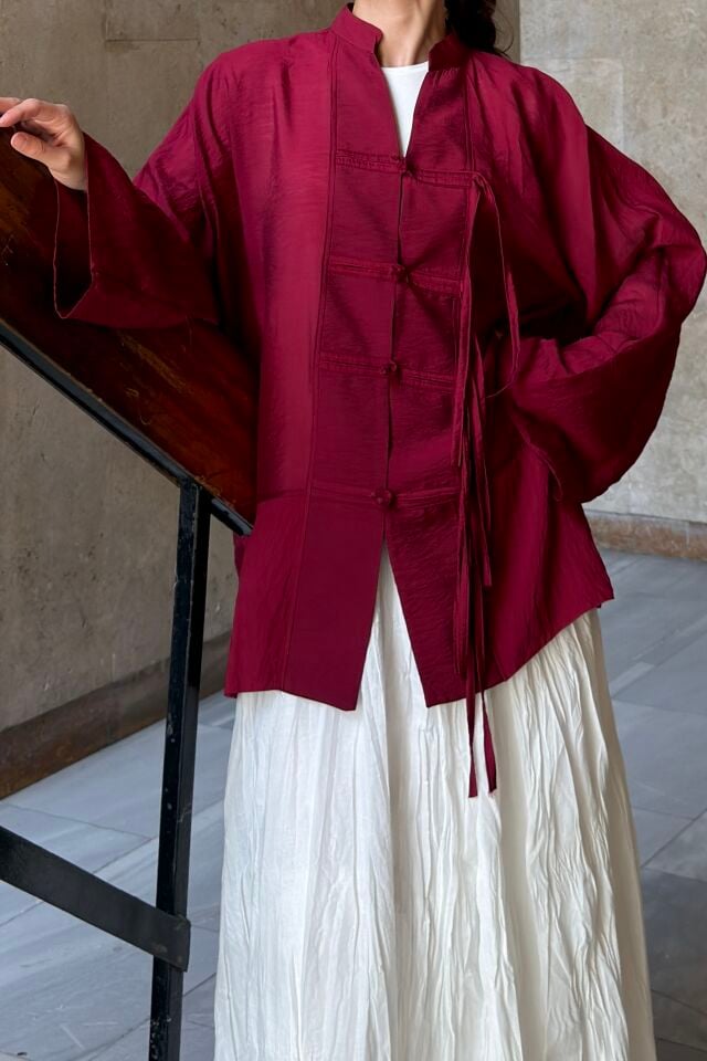 Bordo Miyori Vual Keten Tunik