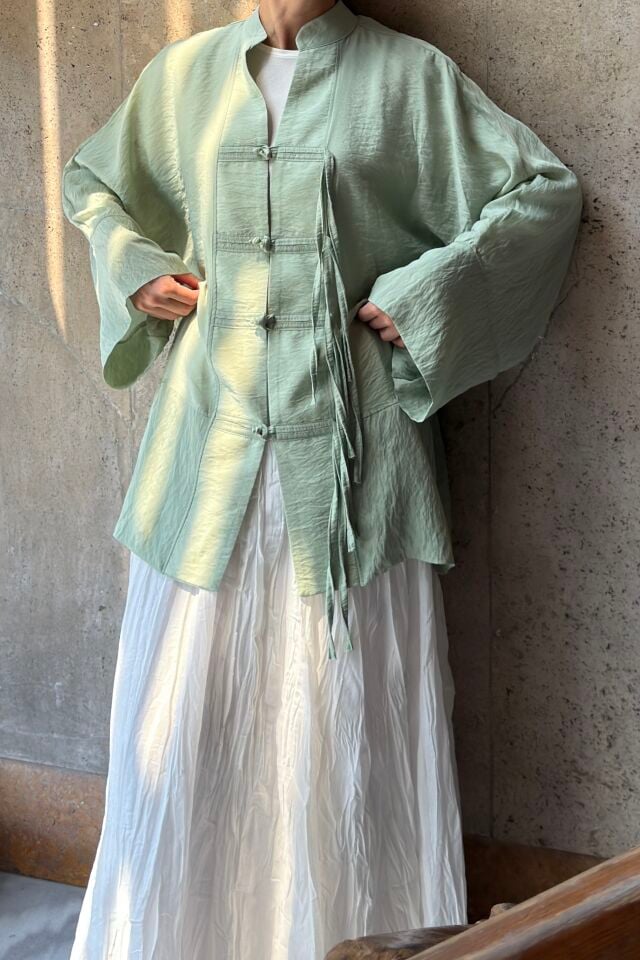 Mint Yeşili Miyori Vual Keten Tunik