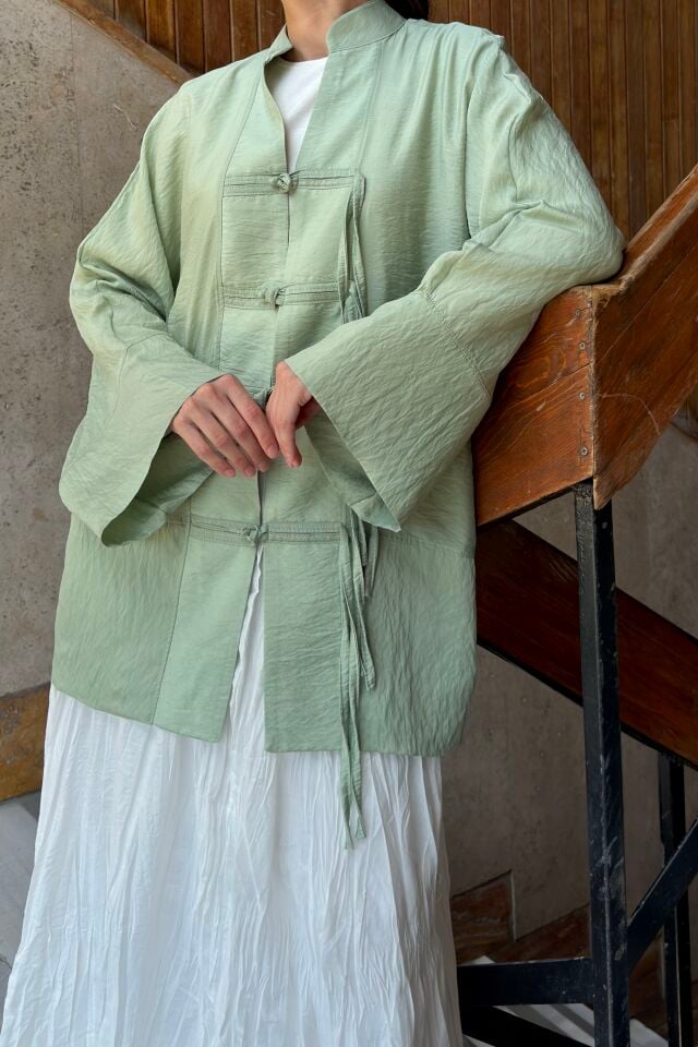 Mint Yeşili Miyori Vual Keten Tunik