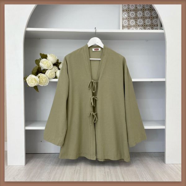Çağla Yeşili Bağcık Kimono Tunik