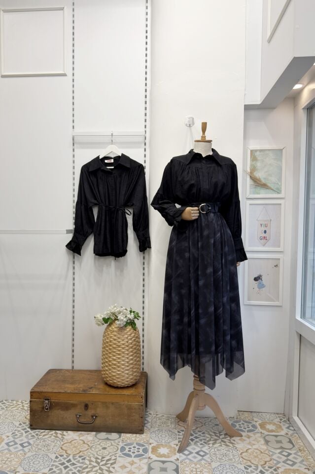 Siyah Kemerli Desert Tül Etek