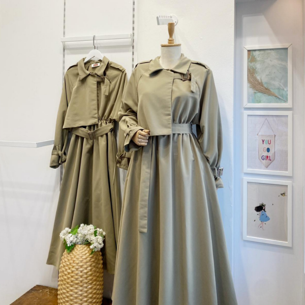 Haki Yeşili Trenç Model Elbise