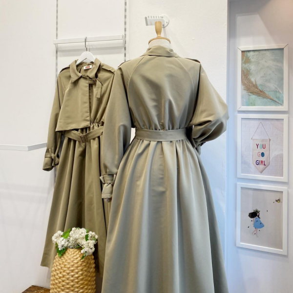 Haki Yeşili Trenç Model Elbise