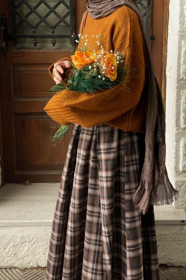 Faya Girls x Kahverengi Ekose Desen Winter Etek