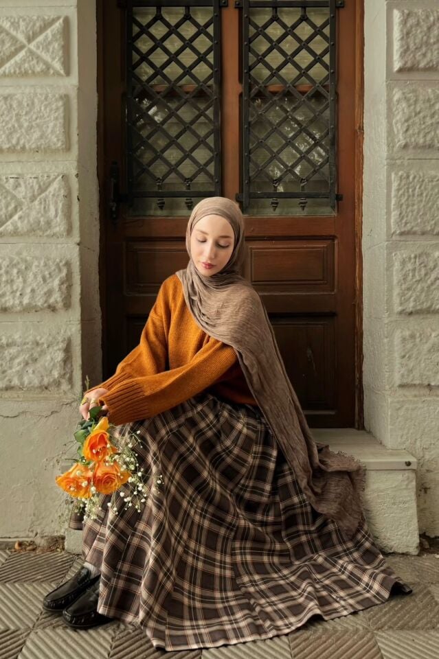 Faya Girls x Kahverengi Ekose Desen Winter Etek