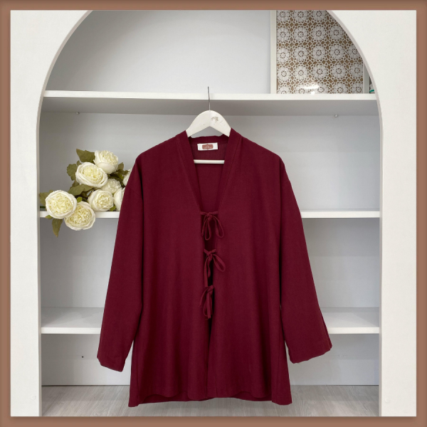 Bordo Bağcıklı Kimono Tunik