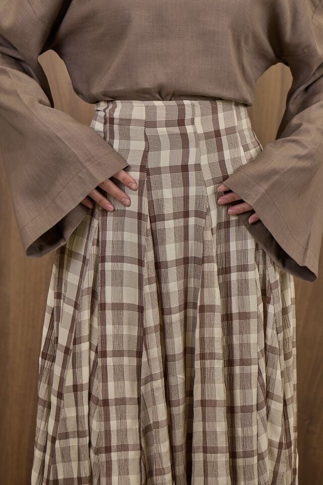 Kahve Vual Ekose Etek