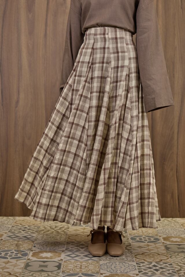 Kahve Vual Ekose Etek