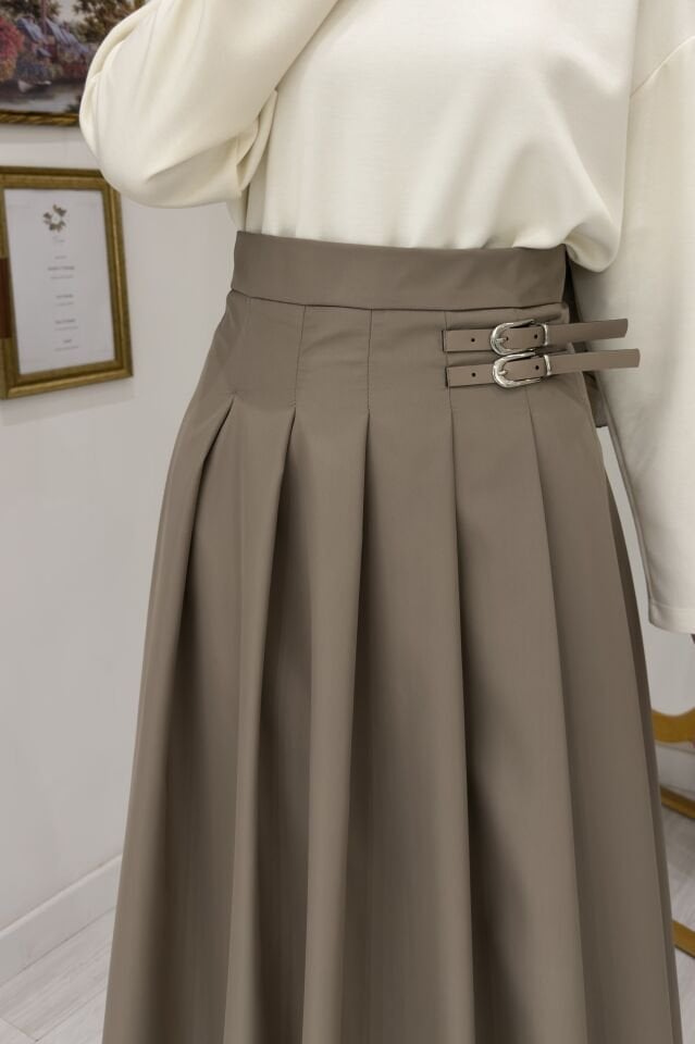 Koyu Vizon Kemer Detaylı Gravia Etek