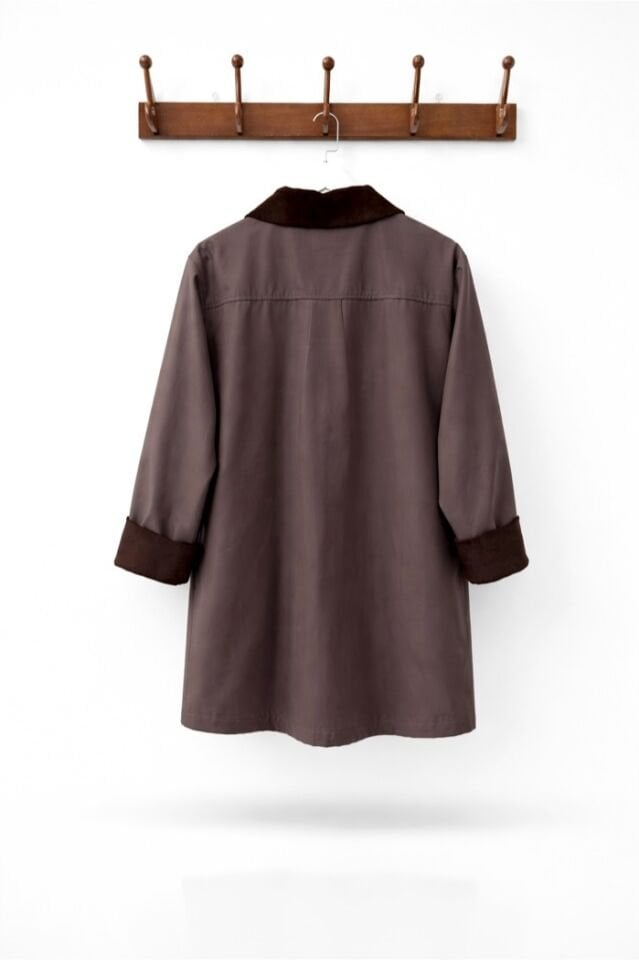 Kahverengi Süet Yaka Detaylı Paisley Ceket