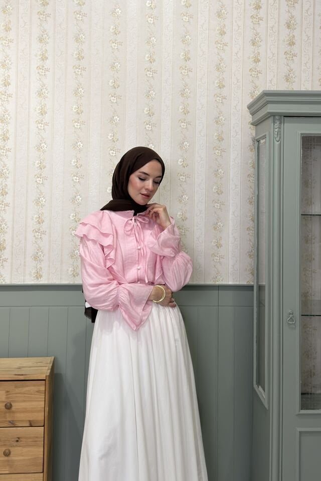 Pembe Volanlı Lunella Gömlek