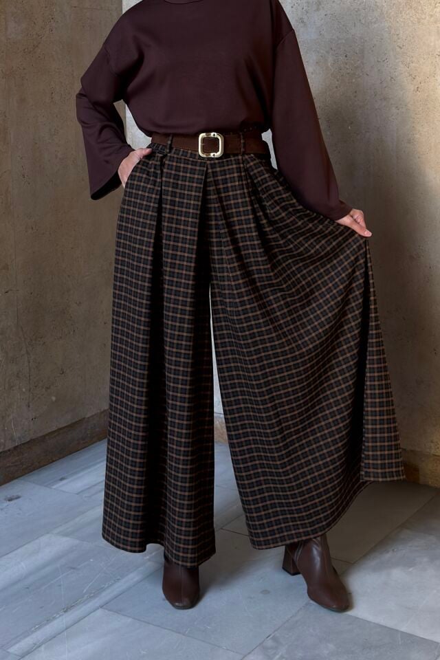 Kahverengi Ekose Desenli Colette Pantolon