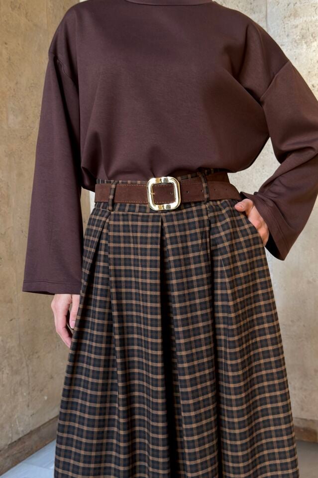 Kahverengi Ekose Desenli Colette Pantolon (ÖN SİPARİŞ)