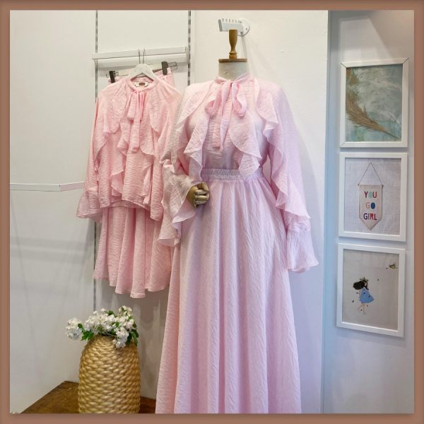 Pembe İspanyol Kol Mimosa Şifon Takım