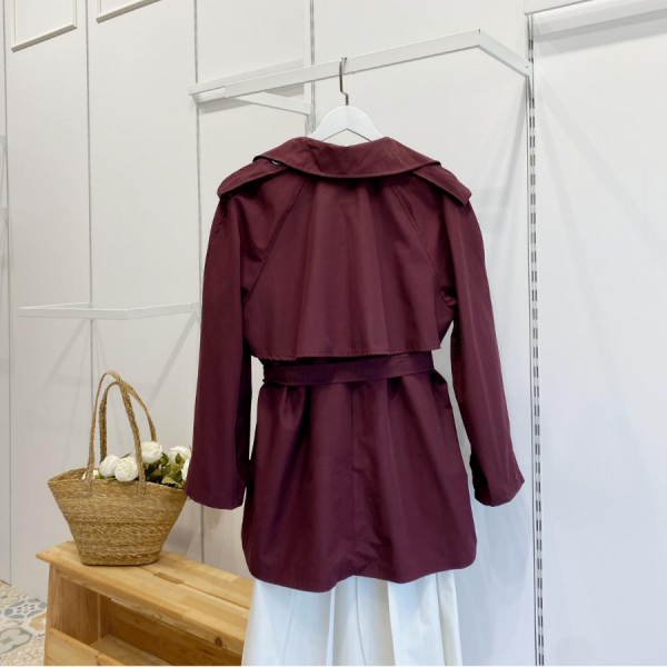 Bordo Rüzgarlık Detaylı Moonlit Kısa Trençkot