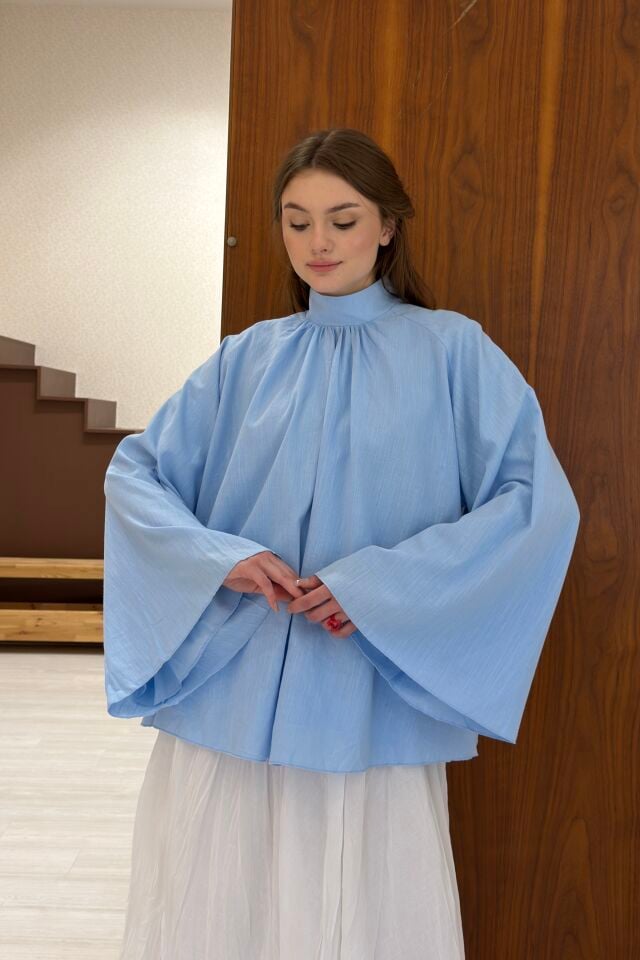 Keten Dokulu Mavi Velissa Bluz