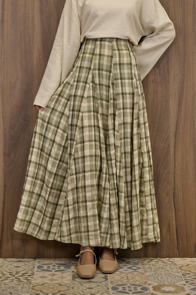 Yeşil Vual Ekose Etek