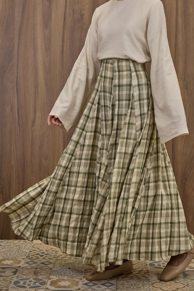 Yeşil Vual Ekose Etek