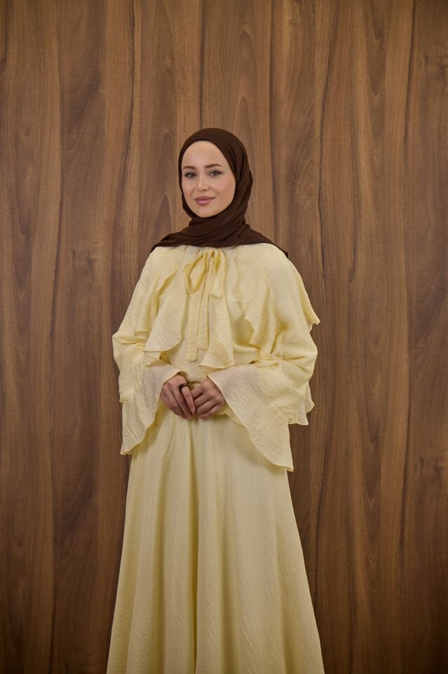 Sarı İspanyol Kol Mimosa Şifon Takım