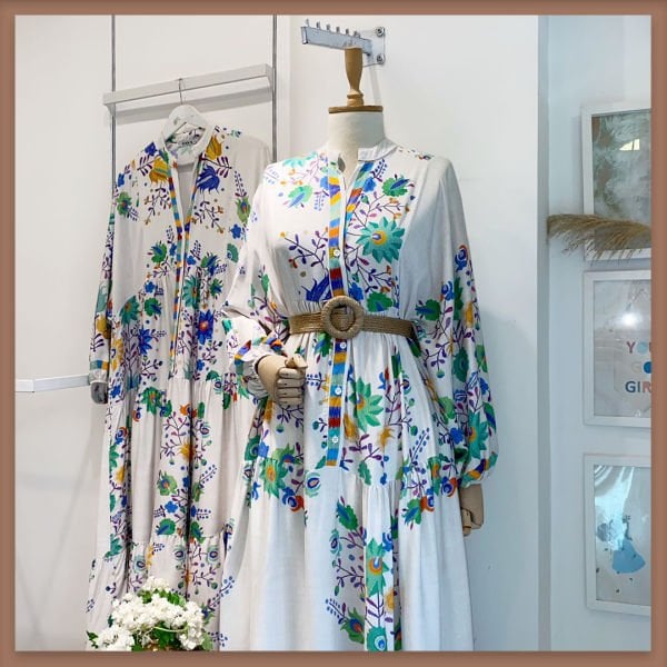 YEŞİL ÇİÇEKLİ BOUQUET VİSKON ELBİSE