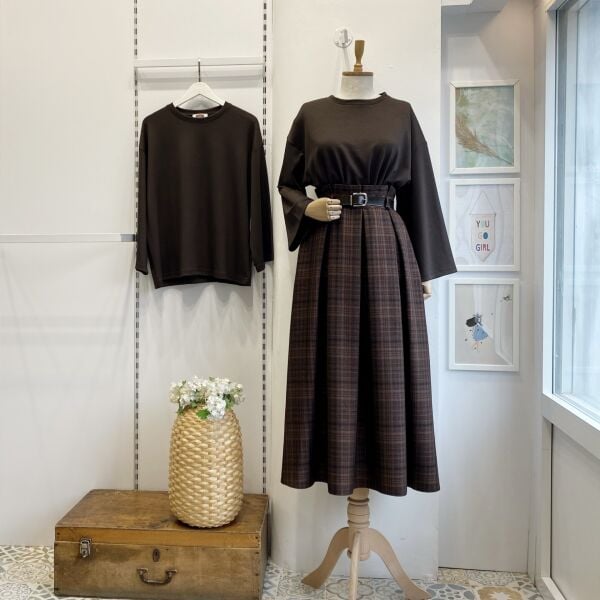 Deri Kemerli Ekoseli Kahverengi Etek