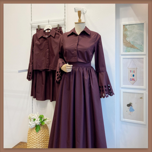 Bordo Belle Kolları Brodeli Takım