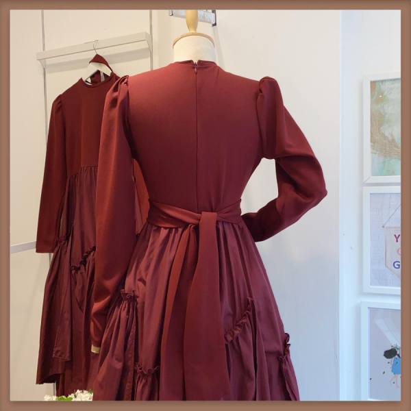 Bordo Kat Kat Etekli Turna Elbise