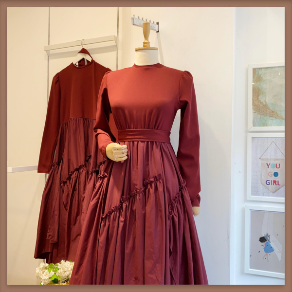 Bordo Kat Kat Etekli Turna Elbise