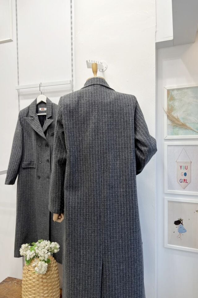 Antrasit Çizgili Regent Kaşe Kaban