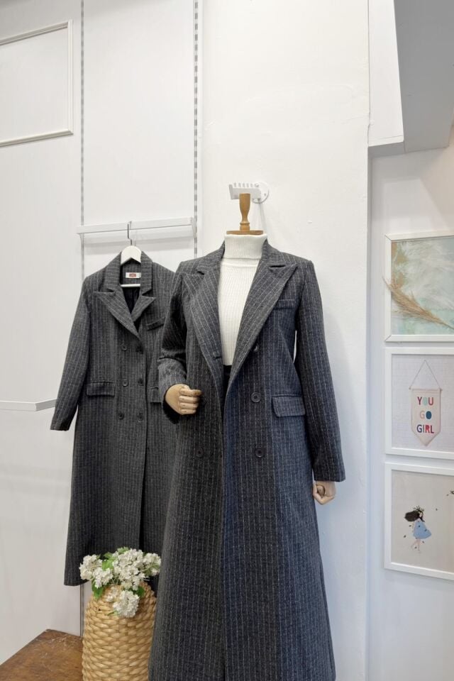 Antrasit Çizgili Regent Kaşe Kaban