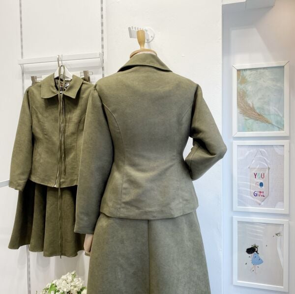 Haki Yeşili Fermuar Detaylı Nubuk Takım