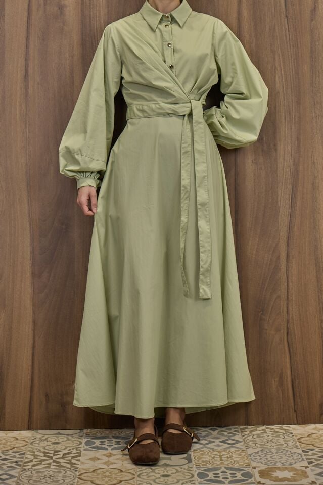 Çağla Yeşili Belden Bağlamalı Takım