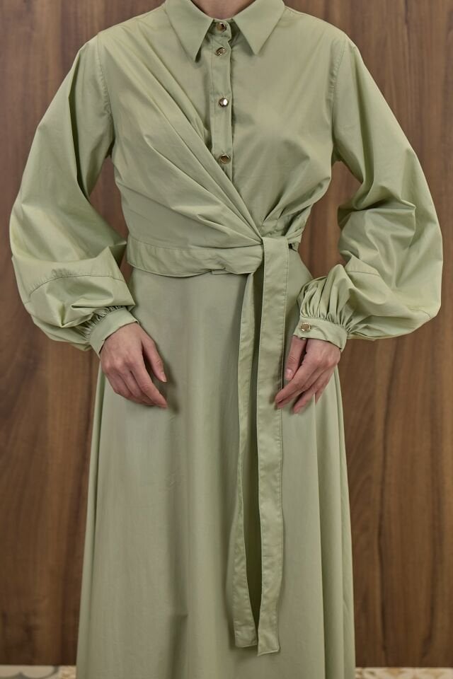 Çağla Yeşili Belden Bağlamalı Takım