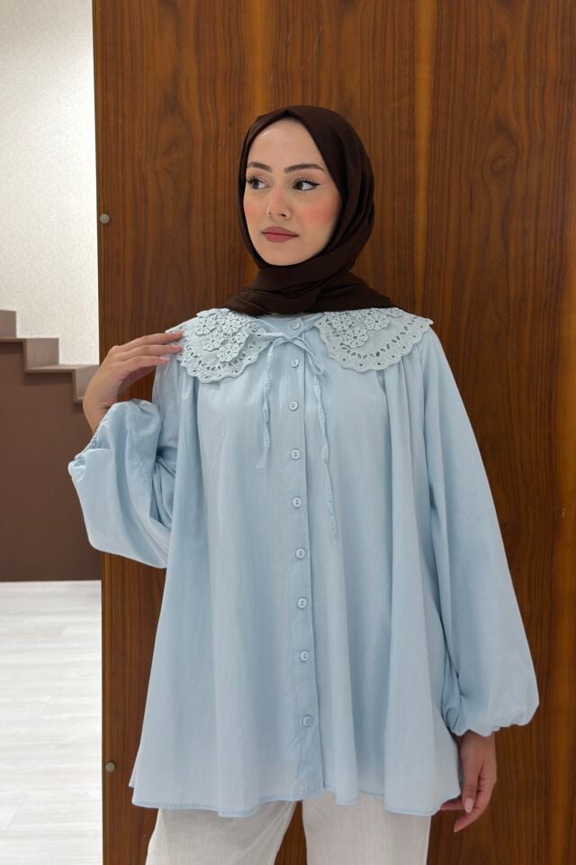Mavi Bellis Yakalı Tunik
