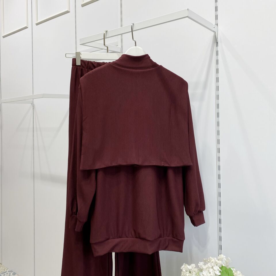 Bordo Pelerin Detaylı Pantolon Takım