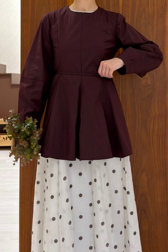 Mürdüm Bel Detaylı Tilia Tunik