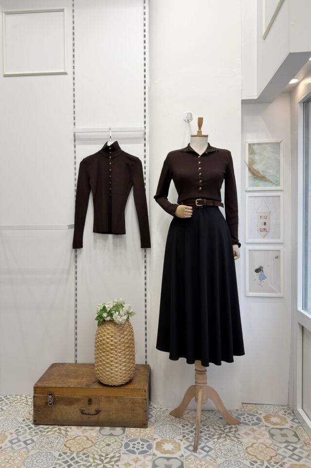 Siyah Kemer Detaylı Maestro Crep Etek